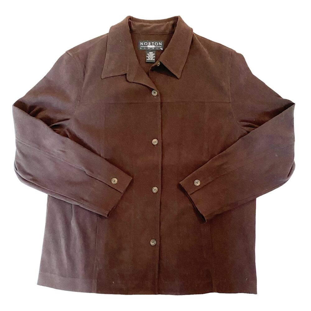 Norton Studio Petites Brown Faux Suede Jacket Womens Size 14P